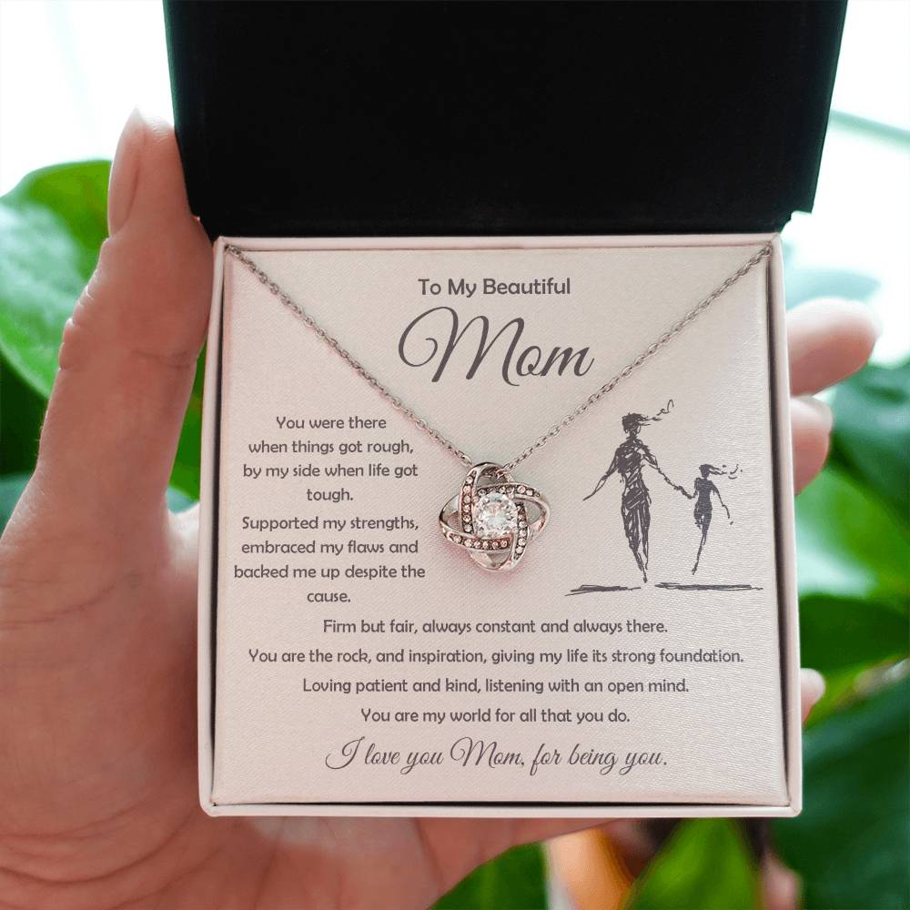 Beautiful Gift Box Presentation of Mom's Love Knot Necklace