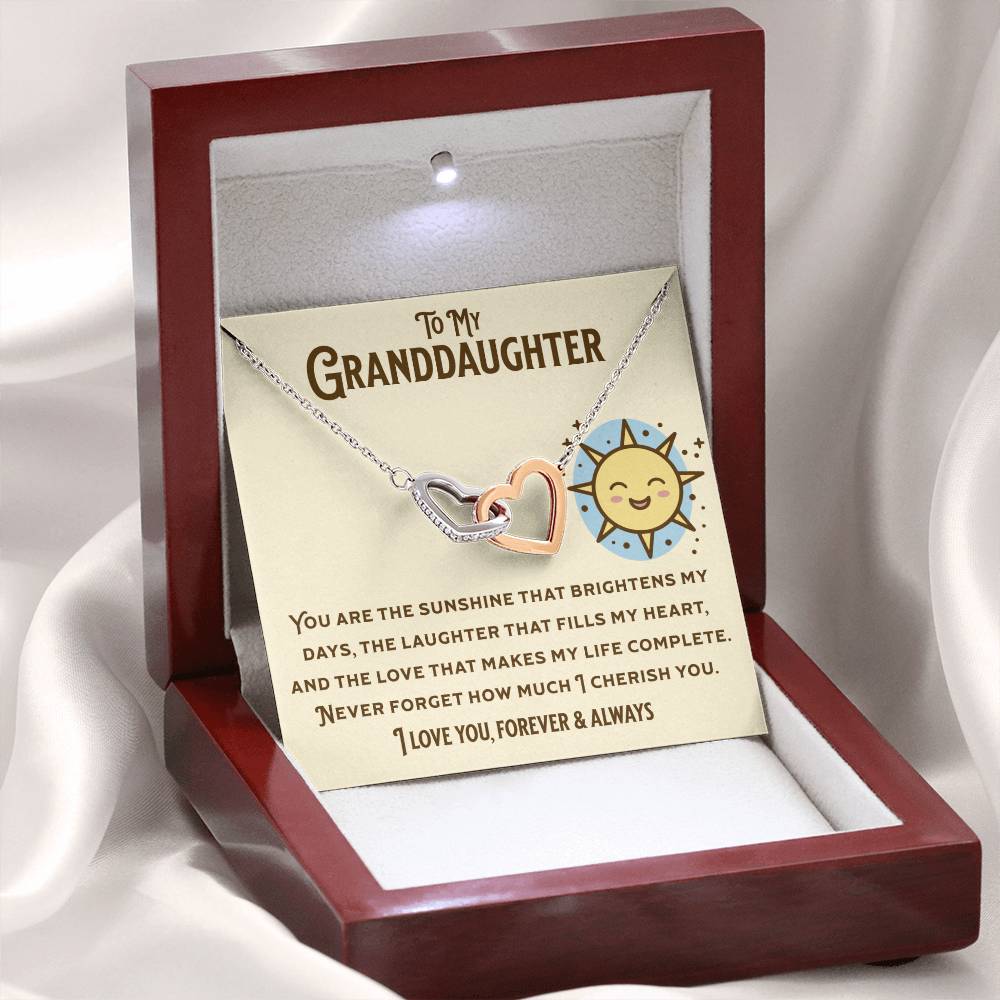 Luxury gift box with cherished granddaughter necklace and LED spotlight