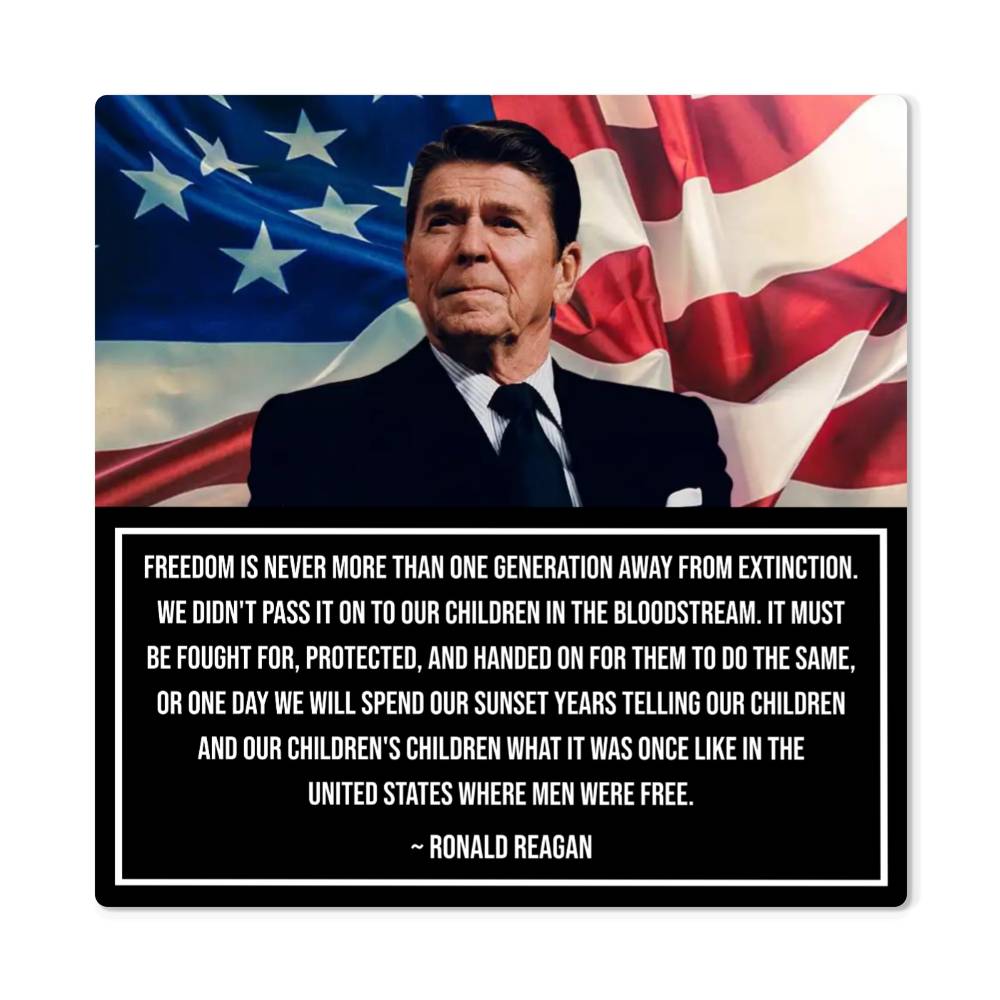 Reagan Legacy Metal Art with American Flag backdrop