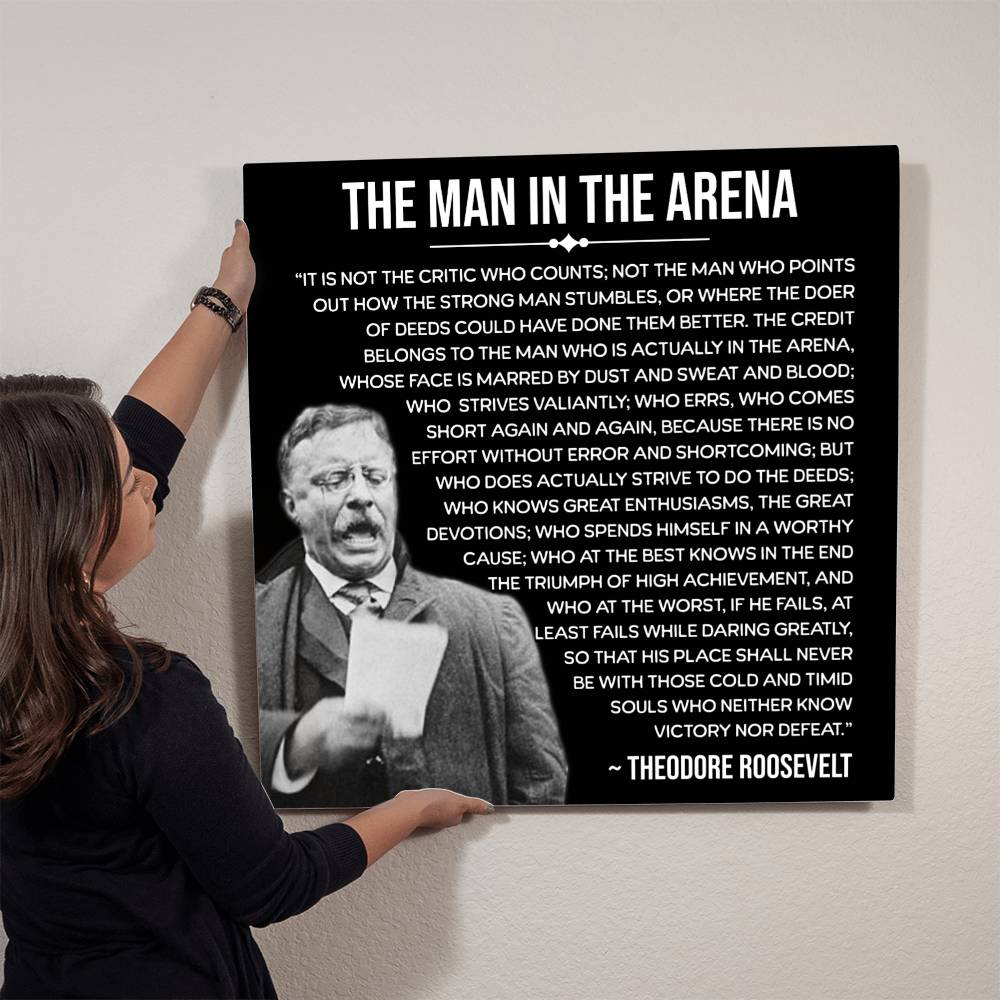 Crafted metal art of Roosevelt's famous 'The Man In The Arena' speech