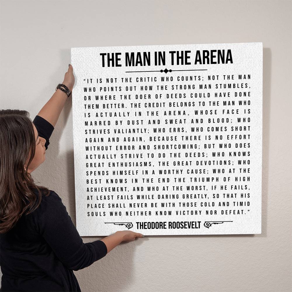 Elegant metal wall art of Roosevelt's motivational arena quote