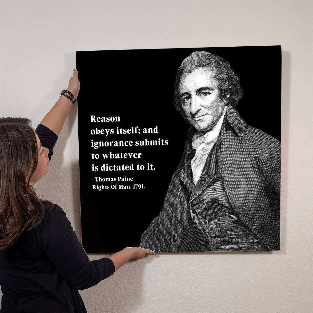Elegant metal print featuring historical figure Thomas Paine and motivational words