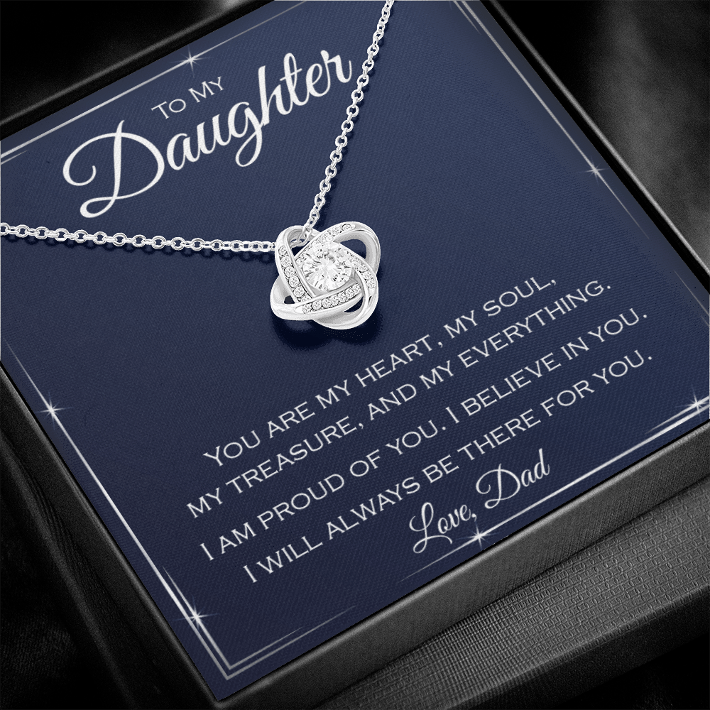 Dad to daughter love knot necklace with cubic zirconia detail